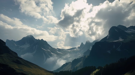 majestic mountain, digital art illustration, Generative AIの素材
