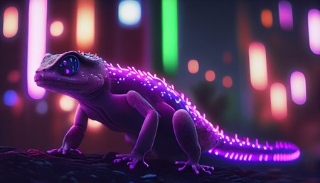 neon gecko, digital art illustration, Generative AIの素材
