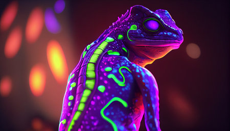 neon gecko, digital art illustration, Generative AIの素材