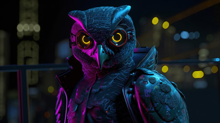 owl neonpunk, digital art illustration, Generative AIの素材