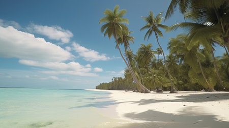 paradiscial tropical beach, digital art illustration, Generative AIの素材