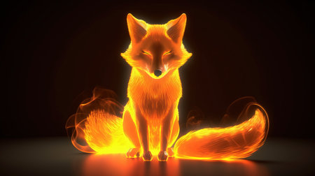 glowing fox radioactive, digital art illustration, Generative AIの素材