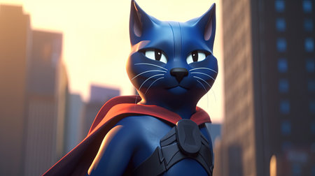 cat superhero, digital art illustration, Generative AIの素材