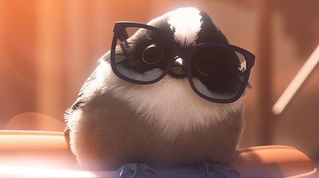 chickadee in trendy style, digital art illustration, Generative AIの素材