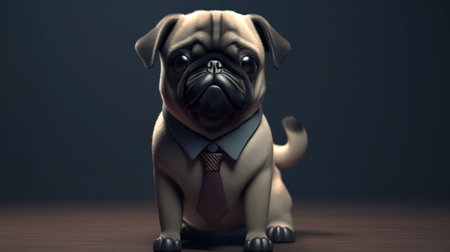 pug wearing suit, digital art illustration, Generative AIの素材