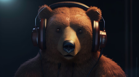 bear wearing headphones, digital art illustration, Generative AIの素材
