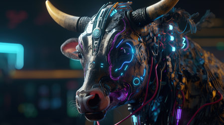 cow cyberpunk, digital art illustration, Generative AIの素材