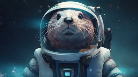 otter astronaut, digital art illustration, Generative AIの素材