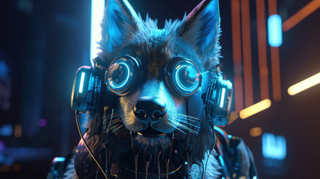 cyberpunk husky, digital art illustration, Generative AIの素材