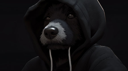 dog in black cotton hoodie, digital art illustration, Generative AIの素材
