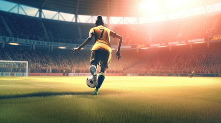 soccer player on field, digital art illustration, Generative AIの素材