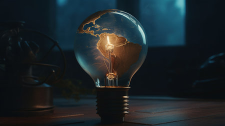 lightbulb earth globe, digital art illustration, Generative AIの素材