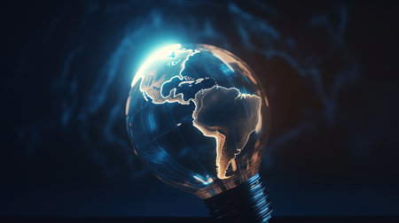 lightbulb earth globe, digital art illustration, Generative AIの素材