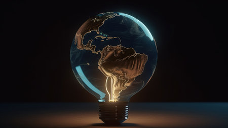lightbulb earth globe, digital art illustration, Generative AIの素材