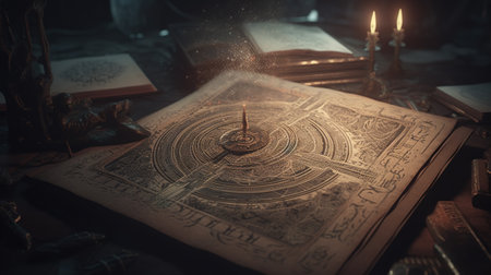 mysterious ancient occult manuscript, digital art illustration, Generative AIの素材