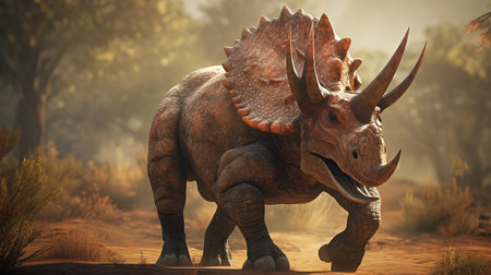 prehistoric triceratops, digital art illustration, Generative AIの素材
