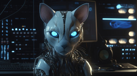 anthropomorphic cat hacker, digital art illustration, Generative AIの素材