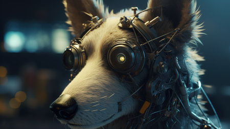 dog cybernetic enchantment, digital art illustration, Generative AIの素材