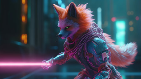 fox neon warrior, digital art illustration, Generative AIの素材