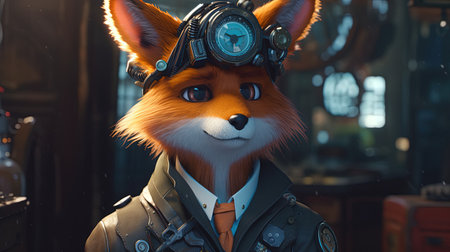 detective fox, digital art illustration, Generative AIの素材