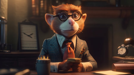 weasel businessman, digital art illustration, Generative AIの素材