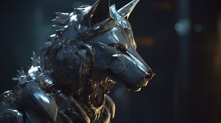 wolf warrior cybernetic enchantment, digital art illustration, Generative AIの素材