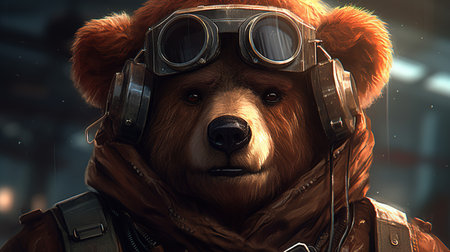 brown furred bear mercenary, digital art illustration, Generative AIの素材