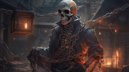 skeleton blacksmith, digital art illustration, Generative AIの素材