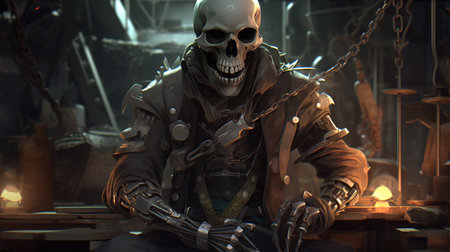 skeleton blacksmith, digital art illustration, Generative AIの素材