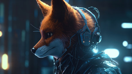 hacker fox, digital art illustration, Generative AIの素材