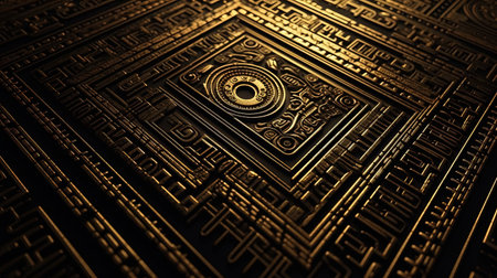 golden futuristic aztec pattern, digital art illustration, Generative AIの素材