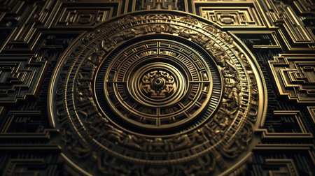 golden futuristic aztec pattern, digital art illustration, Generative AIの素材
