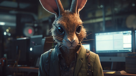 hacker hare detective, digital art illustration, Generative AIの素材