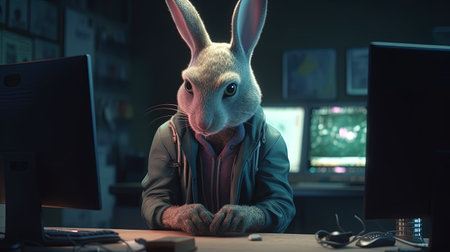 hacker hare detective, digital art illustration, Generative AIの素材