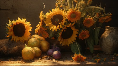 sunflower, digital art illustration, Generative AIの素材