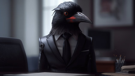 clever accountant crow, digital art illustration, Generative AIの素材