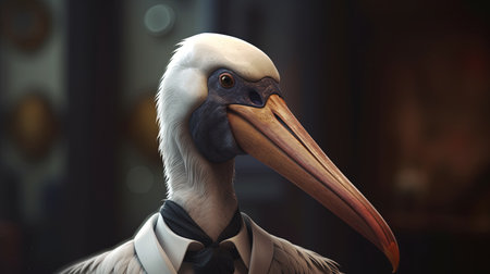 compassionate broken hearted pelican, digital art illustration, Generative AIの素材