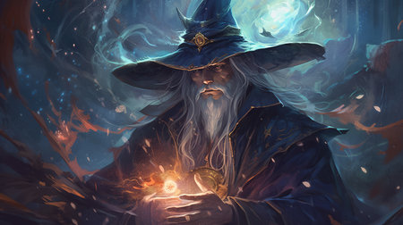 disloyal wizard, digital art illustration, Generative AIの素材