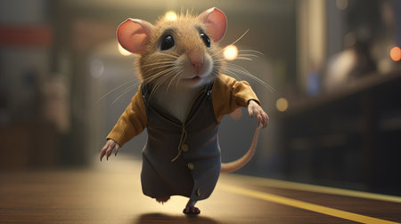 cute mouse running, digital art illustration, Generative AIの素材