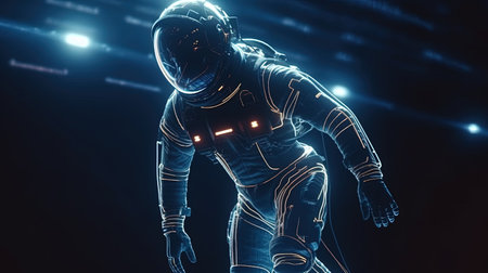 sci fi neon light astronaut, digital art illustration, Generative AIの素材
