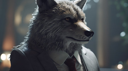 wolf businessman, digital art illustration, Generative AIの素材
