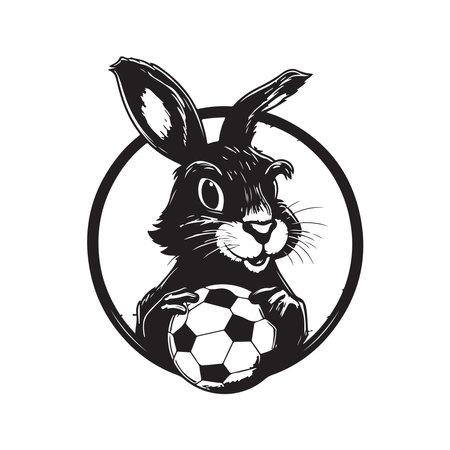 rabbit football player, vintage logo line art concept black and white color, hand drawn illustrationのイラスト素材