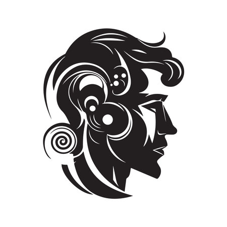 abstract character, vintage logo line art concept black and white color, hand drawn illustrationのイラスト素材