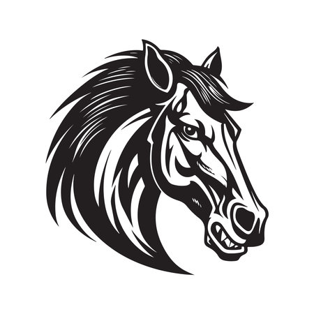 angry colt, vintage logo line art concept black and white color, hand drawn illustrationのイラスト素材