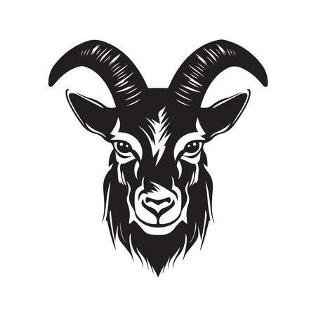 angry goat, vintage logo line art concept black and white color, hand drawn illustrationのイラスト素材