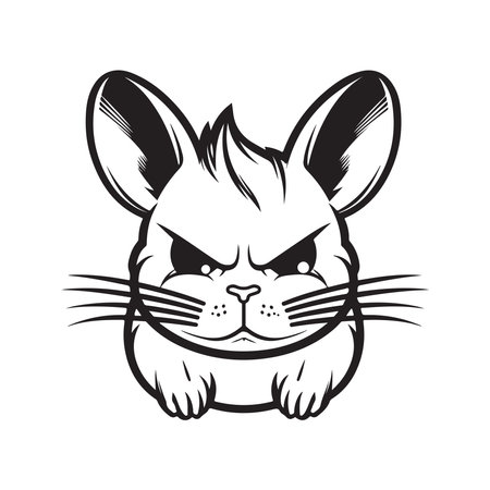 angry rabbit, vintage logo line art concept black and white color, hand drawn illustrationのイラスト素材