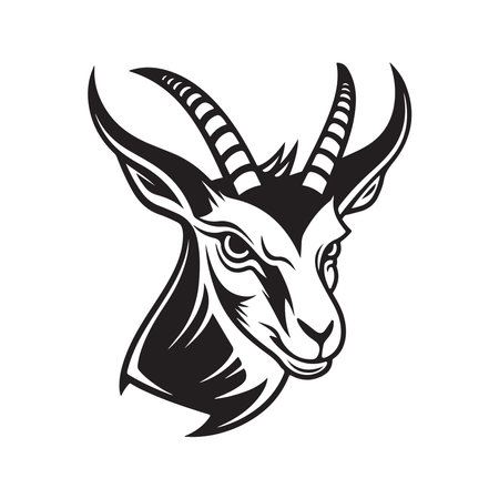 angry springbok, vintage logo line art concept black and white color, hand drawn illustrationのイラスト素材
