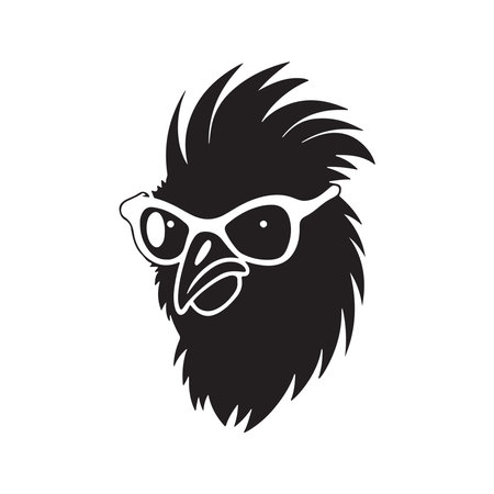 rooster wearing sunglasses, vintage logo line art concept black and white color, hand drawn illustrationのイラスト素材