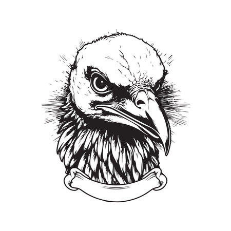 vulture, vintage logo line art concept black and white color, hand drawn illustrationのイラスト素材