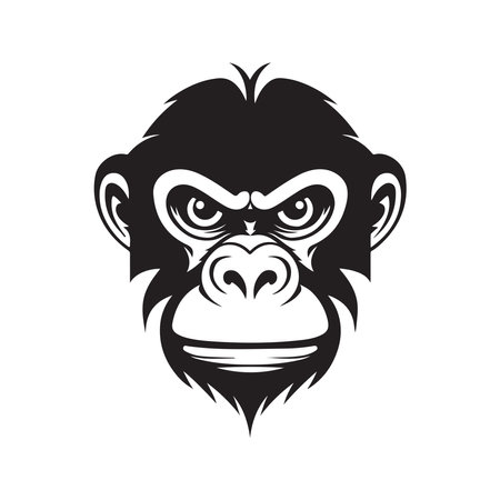 monkey face, vintage logo line art concept black and white color, hand drawn illustrationのイラスト素材